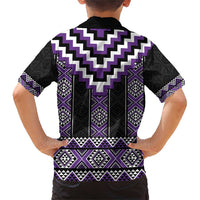 Purple Taniko Pattern Aotearoa Family Matching Short Sleeve Bodycon Dress and Hawaiian Shirt Niho Taniwha Mix Poutama LT14 - Polynesian Pride