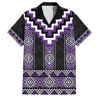 Purple Taniko Pattern Aotearoa Family Matching Summer Maxi Dress and Hawaiian Shirt Niho Taniwha Mix Poutama LT14 Dad's Shirt - Short Sleeve Purple - Polynesian Pride