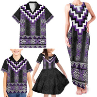 Purple Taniko Pattern Aotearoa Family Matching Tank Maxi Dress and Hawaiian Shirt Niho Taniwha Mix Poutama LT14 - Polynesian Pride
