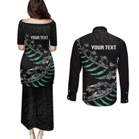 Custom New Zealand Silver Fern Rugby Couples Matching Puletasi and Long Sleeve Button Shirt Aotearoa Kiwi Maori Pattern LT14 - Polynesian Pride