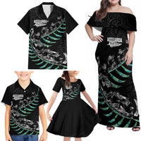 Custom New Zealand Silver Fern Rugby Family Matching Off Shoulder Maxi Dress and Hawaiian Shirt Aotearoa Kiwi Maori Pattern LT14 - Polynesian Pride