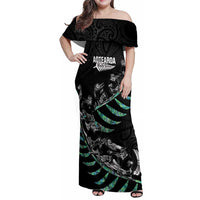 Custom New Zealand Silver Fern Rugby Family Matching Off Shoulder Maxi Dress and Hawaiian Shirt Aotearoa Kiwi Maori Pattern LT14 Mom's Dress Black - Polynesian Pride