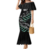 Custom New Zealand Silver Fern Rugby Mermaid Dress Aotearoa Kiwi Maori Pattern LT14 Women Black - Polynesian Pride