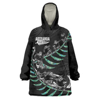 Custom New Zealand Silver Fern Rugby Wearable Blanket Hoodie Aotearoa Kiwi Maori Pattern LT14 One Size Black - Polynesian Pride