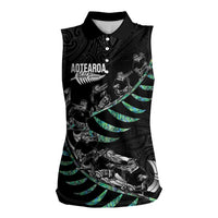 Custom New Zealand Silver Fern Rugby Women Sleeveless Polo Shirt Aotearoa Kiwi Maori Pattern LT14 Female Black - Polynesian Pride