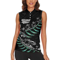 Custom New Zealand Silver Fern Rugby Women Sleeveless Polo Shirt Aotearoa Kiwi Maori Pattern LT14 - Polynesian Pride