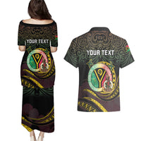 Personalised Vanuatu Couples Matching Puletasi and Hawaiian Shirt Yumi 45th Hapi Independens Dei - Black Version LT14