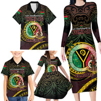 Personalised Vanuatu Family Matching Long Sleeve Bodycon Dress and Hawaiian Shirt Yumi 45th Hapi Independens Dei - Black Version LT14 - Polynesian Pride