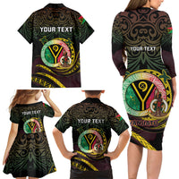 Personalised Vanuatu Family Matching Long Sleeve Bodycon Dress and Hawaiian Shirt Yumi 45th Hapi Independens Dei - Black Version LT14 - Polynesian Pride