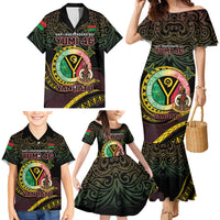 Personalised Vanuatu Family Matching Mermaid Dress and Hawaiian Shirt Yumi 45th Hapi Independens Dei - Black Version LT14