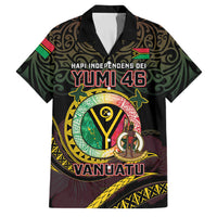 Personalised Vanuatu Family Matching Off The Shoulder Long Sleeve Dress and Hawaiian Shirt Yumi 45th Hapi Independens Dei - Black Version LT14 Dad's Shirt - Short Sleeve Black - Polynesian Pride