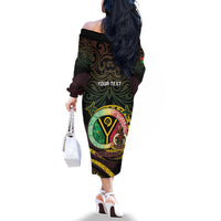 Personalised Vanuatu Family Matching Off The Shoulder Long Sleeve Dress and Hawaiian Shirt Yumi 45th Hapi Independens Dei - Black Version LT14 - Polynesian Pride