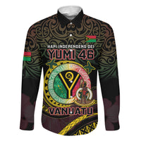 Personalised Vanuatu Family Matching Short Sleeve Bodycon Dress and Hawaiian Shirt Yumi 45th Hapi Independens Dei - Black Version LT14 Dad's Shirt - Long Sleeve Black - Polynesian Pride