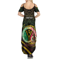 Personalised Vanuatu Family Matching Summer Maxi Dress and Hawaiian Shirt Yumi 45th Hapi Independens Dei - Black Version LT14