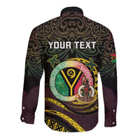 Personalised Vanuatu Long Sleeve Button Shirt Yumi 46th Hapi Independens Dei - Black Version LT14 - Polynesian Pride