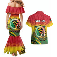 Personalised Vanuatu Couples Matching Mermaid Dress and Hawaiian Shirt Yumi 45th Hapi Independens Dei - Reggae Version LT14