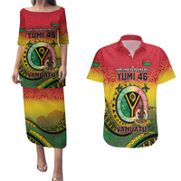Personalised Vanuatu Couples Matching Puletasi and Hawaiian Shirt Yumi 45th Hapi Independens Dei - Reggae Version LT14