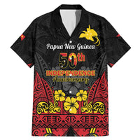 Papua New Guinea Independence Day Family Matching Mermaid Dress and Hawaiian Shirt PNG Bird of Paradise 50th Anniversary LT14 Dad's Shirt - Short Sleeve Black - Polynesian Pride