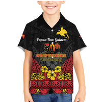 Papua New Guinea Independence Day Family Matching Mermaid Dress and Hawaiian Shirt PNG Bird of Paradise 50th Anniversary LT14 Son's Shirt Black - Polynesian Pride