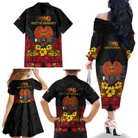 Papua New Guinea Independence Day Family Matching Off The Shoulder Long Sleeve Dress and Hawaiian Shirt PNG Bird of Paradise 50th Anniversary LT14 - Polynesian Pride