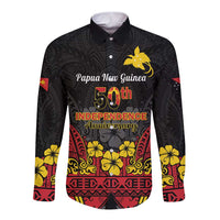 Papua New Guinea Independence Day Long Sleeve Button Shirt PNG Bird of Paradise 50th Anniversary LT14 Unisex Black - Polynesian Pride