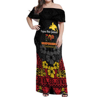Papua New Guinea Independence Day Off Shoulder Maxi Dress PNG Bird of Paradise 50th Anniversary LT14 Women Black - Polynesian Pride