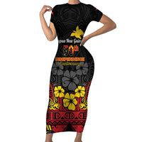 Papua New Guinea Independence Day Short Sleeve Bodycon Dress PNG Bird of Paradise 50th Anniversary LT14 Long Dress Black - Polynesian Pride