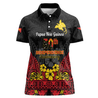 Papua New Guinea Independence Day Women Polo Shirt PNG Bird of Paradise 50th Anniversary LT14 Female Black - Polynesian Pride