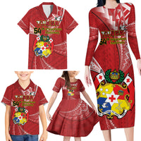 Personalised Tonga Independence Day Family Matching Long Sleeve Bodycon Dress and Hawaiian Shirt Happy 54th Independence Anniversary Ngatu Pattern LT14 - Polynesian Pride