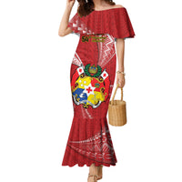 Personalised Tonga Independence Day Family Matching Mermaid Dress and Hawaiian Shirt Happy 54th Independence Anniversary Ngatu Pattern LT14 Mom's Dress Red - Polynesian Pride