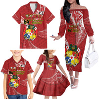 Personalised Tonga Independence Day Family Matching Off The Shoulder Long Sleeve Dress and Hawaiian Shirt Happy 54th Independence Anniversary Ngatu Pattern LT14 - Polynesian Pride