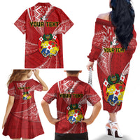 Personalised Tonga Independence Day Family Matching Off The Shoulder Long Sleeve Dress and Hawaiian Shirt Happy 54th Independence Anniversary Ngatu Pattern LT14 - Polynesian Pride