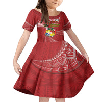 Personalised Tonga Independence Day Family Matching Off Shoulder Maxi Dress and Hawaiian Shirt Happy 54th Independence Anniversary Ngatu Pattern LT14 Daughter's Dress Red - Polynesian Pride