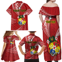 Personalised Tonga Independence Day Family Matching Off Shoulder Maxi Dress and Hawaiian Shirt Happy 54th Independence Anniversary Ngatu Pattern LT14 - Polynesian Pride