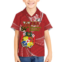 Personalised Tonga Independence Day Family Matching Short Sleeve Bodycon Dress and Hawaiian Shirt Happy 54th Independence Anniversary Ngatu Pattern LT14 Son's Shirt Red - Polynesian Pride