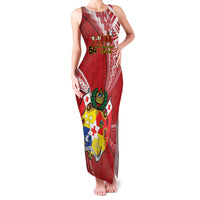 Personalised Tonga Independence Day Family Matching Tank Maxi Dress and Hawaiian Shirt Happy 54th Independence Anniversary Ngatu Pattern LT14 Mom's Dress Red - Polynesian Pride
