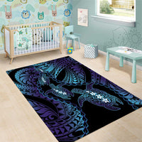 Polynesia Sea Turtle Day Area Rug Tribal Honu Plumeria Polynesian Pattern