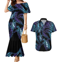 Polynesia Sea Turtle Day Couples Matching Mermaid Dress and Hawaiian Shirt Tribal Honu Plumeria Polynesian Pattern LT14 Purple - Polynesian Pride