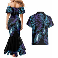 Polynesia Sea Turtle Day Couples Matching Mermaid Dress and Hawaiian Shirt Tribal Honu Plumeria Polynesian Pattern LT14 - Polynesian Pride