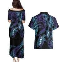 Polynesia Sea Turtle Day Couples Matching Puletasi and Hawaiian Shirt Tribal Honu Plumeria Polynesian Pattern