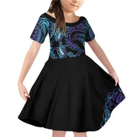 Polynesia Sea Turtle Day Family Matching Off Shoulder Short Dress and Hawaiian Shirt Tribal Honu Plumeria Polynesian Pattern LT14 Daughter's Dress Purple - Polynesian Pride