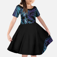 Polynesia Sea Turtle Day Family Matching Short Sleeve Bodycon Dress and Hawaiian Shirt Tribal Honu Plumeria Polynesian Pattern LT14 Daughter's Dress Purple - Polynesian Pride