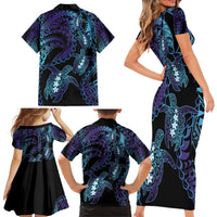 Polynesia Sea Turtle Day Family Matching Short Sleeve Bodycon Dress and Hawaiian Shirt Tribal Honu Plumeria Polynesian Pattern LT14 - Polynesian Pride