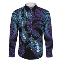Polynesia Sea Turtle Day Family Matching Short Sleeve Bodycon Dress and Hawaiian Shirt Tribal Honu Plumeria Polynesian Pattern LT14 Dad's Shirt - Long Sleeve Purple - Polynesian Pride