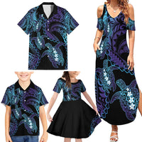 Polynesia Sea Turtle Day Family Matching Summer Maxi Dress and Hawaiian Shirt Tribal Honu Plumeria Polynesian Pattern LT14 - Polynesian Pride