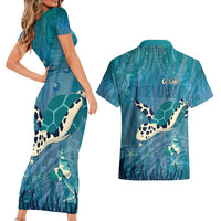 World Sea Turtle Day Polynesia Couples Matching Short Sleeve Bodycon Dress and Hawaiian Shirt Go With The Flow LT14 - Polynesian Pride