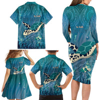 World Sea Turtle Day Polynesia Family Matching Long Sleeve Bodycon Dress and Hawaiian Shirt Go With The Flow LT14 - Polynesian Pride