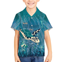 World Sea Turtle Day Polynesia Family Matching Off Shoulder Maxi Dress and Hawaiian Shirt Go With The Flow LT14 Son's Shirt Cyan - Polynesian Pride