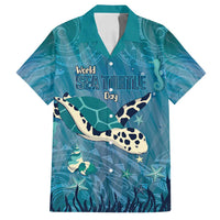 World Sea Turtle Day Polynesia Family Matching Summer Maxi Dress and Hawaiian Shirt Go With The Flow LT14 Dad's Shirt - Short Sleeve Cyan - Polynesian Pride