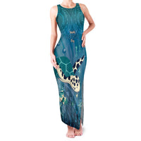 World Sea Turtle Day Polynesia Family Matching Tank Maxi Dress and Hawaiian Shirt Go With The Flow LT14 Mom's Dress Cyan - Polynesian Pride